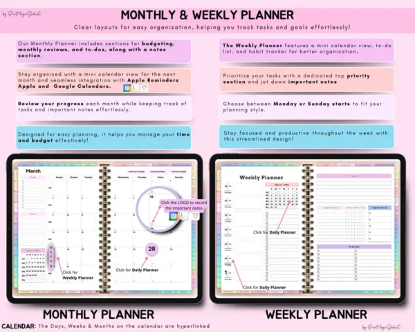 All-in-One Digital Planner 2024, 2025, 2026, Digital Planner, Digital Journal, Digital Goodnotes Template, Weekly, Daily Planner, Notability - Image 6