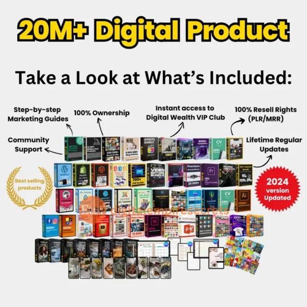 20+ Million Digital Products Bundle Resell MRR PLR, Digital Downloads, passive income, Luxury Reel, AI Prompt, Faceless Social Media Post - Image 3