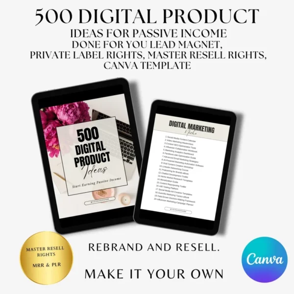 500 Digital Product Ideas For Passive Income, MasterResell Rights, Done for you, MRR PLR Canva Template - Image 3