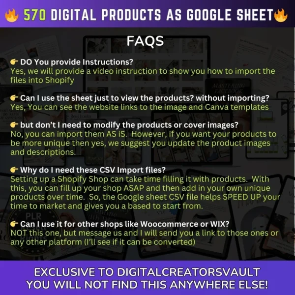 570 Digital Products Google Sheet CSV + Shopify Import files - Commercial Use - Plus Master resell rights MRR + PLR for the Products - Image 3